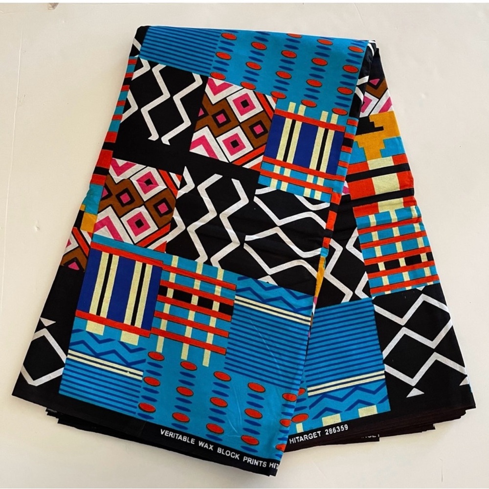 Colorful Blue Multicolor Geometric Design Patterned Cotton Fabric